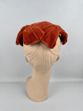 Load image into Gallery viewer, Original 1950's Burnt Orange Cotton Velvet Hat with Bow Detail *