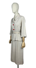 Load image into Gallery viewer, Original 1940's Beige Lightweight Wool Belted Summer Suit with Bright Red Buttons - Bust 40
