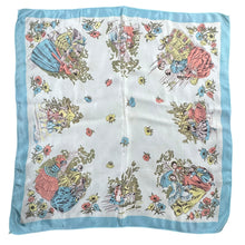 Load image into Gallery viewer, Original 1940's or 1950's Silk Crepe Scarf with Beautifully Intricate Victorian Scenes - Great Headscarf