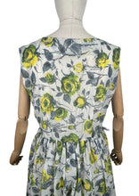 Load image into Gallery viewer, Original 1950's St Michael Classic Nylon Day Dress with Grey and Yellow Roses Print - Bust 40 *