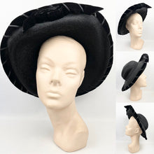 Load image into Gallery viewer, Original 1940's Large Black Straw Sunhat with Velvet Ribbon Trim *