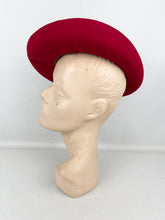 Load image into Gallery viewer, Original 1940's Cherry Red Felt Hat with Navy Blue Grosgrain Trim