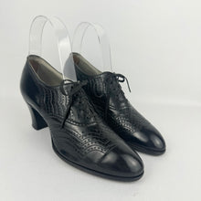 Load image into Gallery viewer, Original 1930's Black Leather Lace Up Shoes with Punch Detail - Narrow UK Size 3