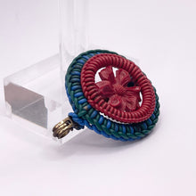 Load image into Gallery viewer, Original 1940's Red, Blue and Green Wartime Make Do and Mend Wire Brooch with Flower Button Middle