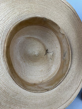 Load image into Gallery viewer, Original 1930's Natural Straw Hat with Navy and Ivory Grosgrain Trim