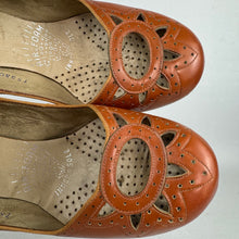 Load image into Gallery viewer, Original 1940’s or 1950’s Tan Leather Court Shoes with Openwork Detail - UK 4 or 4.5
