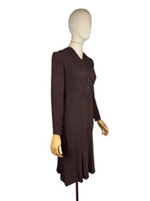 Load image into Gallery viewer, Original 1930's Dark Brown Satin Backed Crinkle Crepe Day Dress with Glass Buttons - Bust 32 34