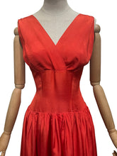 Load image into Gallery viewer, Original 1950's Cornell Flame Red Grosgrain Cocktail Dress - Bust 36 38