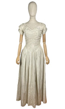 Load image into Gallery viewer, Original 1930's Ivory Grosgrain and Metallic Gold Thread Full Length Evening Dress with Ruching - Bust 32" *