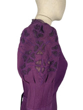 Load image into Gallery viewer, Original 1940's Cadbury Purple Crepe Full Length Evening Dress with Cutout Detail and Lace Trim - Bust 36 *