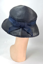 Load image into Gallery viewer, Original 1930's Blue Straw Hat with Burgundy, Cream and Blue Floral Trim *