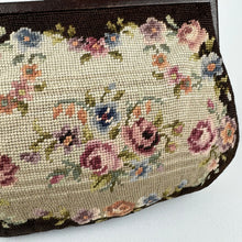 Load image into Gallery viewer, Original 1930’s 1940’s Large Wool Work Embroidered Bag with Leather Handle - Beautiful Vintage Handbag