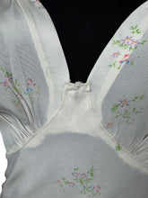 Load image into Gallery viewer, Original 1940's Silk Crepe Nightdress with Lace Detail and Small Floral Print in Pink, Purple, Blue and Green - Bust 36 38 *