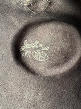 Load image into Gallery viewer, Original 1940's Warn Brown Felt Hat by Jacoll with Large Bow Trim and Chestnut Brown Feather
