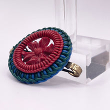 Load image into Gallery viewer, Original 1940's Red, Blue and Green Wartime Make Do and Mend Wire Brooch with Flower Button Middle
