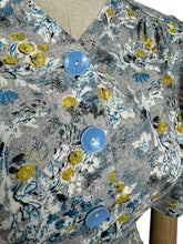 Load image into Gallery viewer, Original Late 1940's Early 1950's Grey, Blue, Mustard and White Cotton Day Dress - Bust 38 *