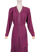 Load image into Gallery viewer, Original Late 1930's or Early 1940's Burgundy Crepe Long Sleeved Dress with Stud Detail - Bust 42