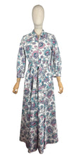 Load image into Gallery viewer, 1940’s White Cotton Belted Zip Front House Dress with Bold Floral Print in Pink, Black, Purple and Green - Bust 38 *
