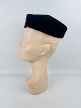 Load image into Gallery viewer, Original 1950's Inky Black Cotton Velvet Cocktail Hat with Faux Pearl Trim - Great Evening Hat