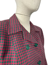 Load image into Gallery viewer, Original 1940's Red and Green Fine Check Double Breasted O'Rossen of California Wool Jacket - Bust 38 40