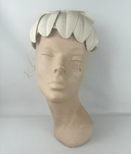 Load image into Gallery viewer, Original 1950's Ivory Fabric Petal Hat with Face Veil and Bow Trim *