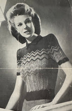 Load image into Gallery viewer, Reproduction 1940’s Hand Knitted Chevron Stripe Jumper in Sea Foam, Mauve and White - Bust 32 34 *