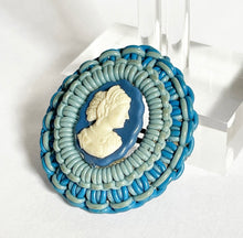 Load image into Gallery viewer, Original 1940's Make Do and Mend "Telephone Wire" Cameo Brooch in Blue and White