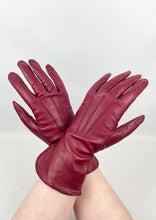 Load image into Gallery viewer, Original 1930's 1940's Burgundy Kid Leather Dents Bourne & Hollingsworth Gloves - Size 7 1/2 *