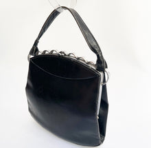 Load image into Gallery viewer, Original 1930's Black Leather Bag with Scalloped Chrome Trim and Single Handle