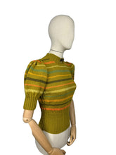 Load image into Gallery viewer, Reproduction 1930's Hand Knitted Pure Wool Stripe Jumper with Puff Sleeves and Double Button Fastening - Bust 34 36