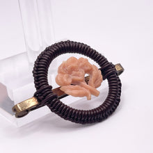 Load image into Gallery viewer, Original 1940's Brown and Peach Wartime Make Do and Mend Wire Brooch with Flower Button Middle *