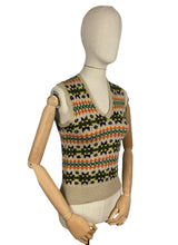 Load image into Gallery viewer, Beautiful Vintage Fair Isle Slipover in Blue, Brown, Green, Yellow and Orange on Beige - Bust 32 34