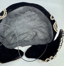 Load image into Gallery viewer, Original 1950's Black Velvet Evening Hat with Intricate Beading Detail