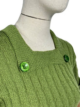 Load image into Gallery viewer, 1930's Reproduction Pretty Wool Knit with a Neat Collar and Button Detail in Turtle Green - Bust 34 36