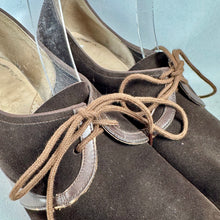 Load image into Gallery viewer, Original 1950's Brown Suede and Leather Lace Up Shoes with Low Heel - UK 4