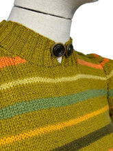 Load image into Gallery viewer, Reproduction 1930's Hand Knitted Pure Wool Stripe Jumper with Puff Sleeves and Double Button Fastening - Bust 34 36