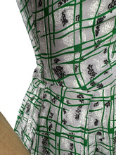 Load image into Gallery viewer, Original 1940's Novelty Print Grey, Green, Black and White Crepe Day Dress Featuring Cats - Bust 32 33 *