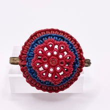 Load image into Gallery viewer, Original 1940's Red and Blue Wartime Make Do and Mend Wirework Brooch with Flower Button Middle *