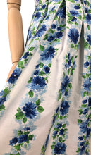 Load image into Gallery viewer, Original 1950's White and Blue Floral Stripe Cotton Dress Made in France - Bust 34 35 *