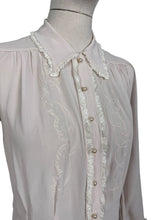 Load image into Gallery viewer, Original 1940's Semi Sheer Chiffon Crepe Long Sleeved Embroidered Blouse with Faux Pearl Buttons - Bust 36