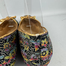 Load image into Gallery viewer, Original 1950’s Rainbow Floral Lounge Shoes with Gold Bow Trim - Charming Slippers - Size 5.5 or 6 *