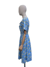 Load image into Gallery viewer, Original Late 1940's or Early 1950's Blue Cotton Belted Day Dress with Yellow and White Paisley Print - Bust 40