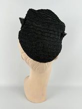 Load image into Gallery viewer, Original Late 1930's or Early 1940's Pink and Black Straw Topper Hat with Floral Trim