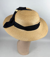 Load image into Gallery viewer, Original 1930's Natural Straw Hat with Navy and Ivory Grosgrain Trim