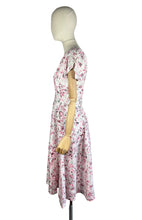 Load image into Gallery viewer, Original 1950's Dress and Jacket Set in White with Pink and Black Floral and Paste Trim - Bust 34 35