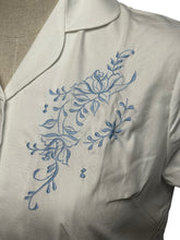 Load image into Gallery viewer, Original 1950's White Cotton Deadstock Blouse with Pale Blue Embroidery - Bust 36