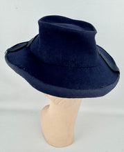 Load image into Gallery viewer, Original 1940's Midnight Blue Felt Tilt Hat with Grosgrain Trim