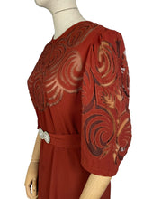 Load image into Gallery viewer, Original 1930's Burnt Orange Crepe Belted Day Dress with Cutout Detail - Bust 34 35 36