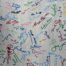 Load image into Gallery viewer, Original 1940's 1948 Dated White Artificial Silk Scarf with Vibrant Embroidered Signatures