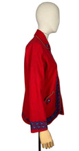 Load image into Gallery viewer, Original 1950's Red Felt Jacket Embroidered with Leaves in Blue and White - Bust 34 36